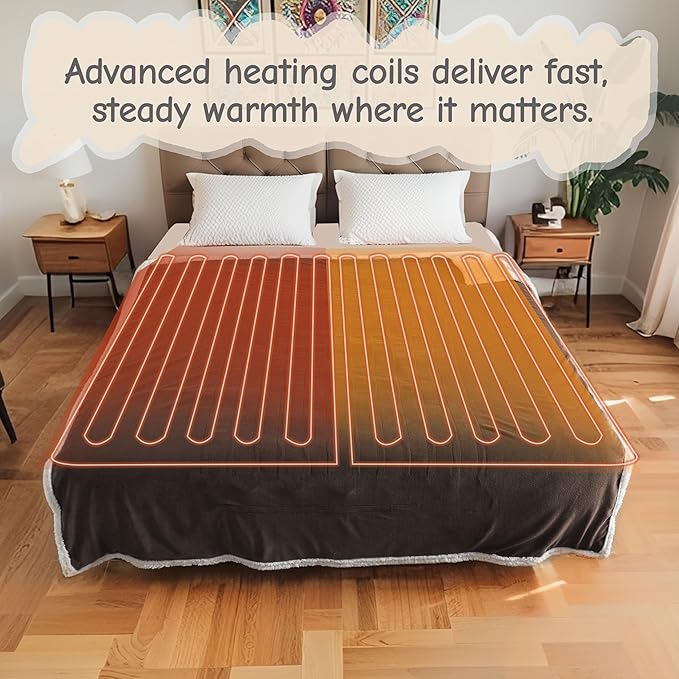Electric Heated Blanket Throw Size 50"x60", Soft Flannel with Overheat Protection, 6 Adjustable Heat Settings & 3-Hour Auto-Off Timer, Fast Heating for Winter Comfort, Dark Brown