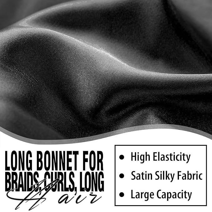 3Pcs Bonnets for Black Women - Satin Silk Bonnet with Stretchy Tie Band for Braids, Long Curly Hair (Black, Green, Brown)