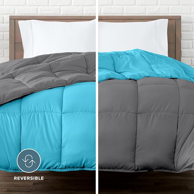 Bare Home Queen Comforter - Reversible Colors - Goose Down Alternative - Ultra-Soft - Premium 1800 Series - All Season Warmth - Bedding Comforter (Queen, Grey/Aqua)