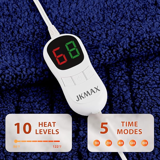 Heated Electric Blanket Full Size - 72"x84" Heating Blanket with 10 Heating Levels & 5 Time Settings Over-Heat Protection, Winter Warmer for Adults with ETL Certification（Navy Blue）