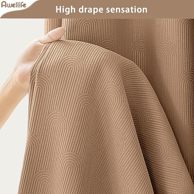 Awellife Boho Shower Curtains for Bathroom Cotton Fabric Touch Brown Bohemian Mid Century Minimalist Arch 72" L X 72" W