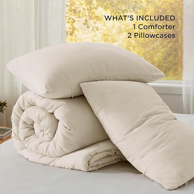 Bedsure Oversized King Size Comforter Set, Cream Soft Prewashed Bedding for All Seasons, 3 Pieces GentleSoft™ Bed Set, 1 Lightweight Comforter (120"x98") and 2 Pillowcases (20"x36")
