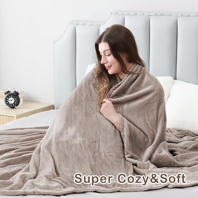 Electric Heated Blanket Twin Size 62”x84”,Soft Warmth Cozy with 6 Heating Settings 1-10 Hours Auto-Off, One Touch Operation, Machine Washable, Camel