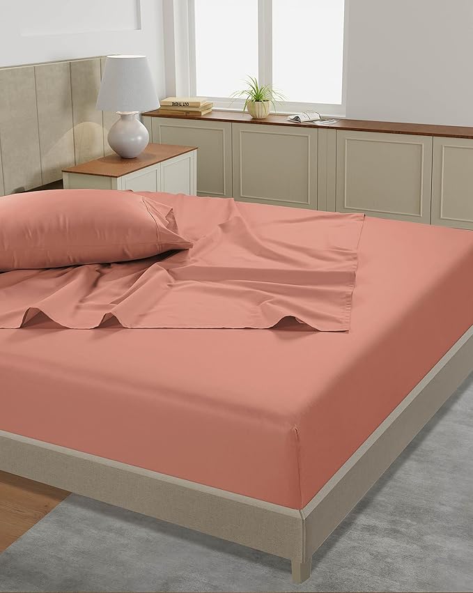 LANE LINEN Split King Bed Sheets for Adjustable Bed – 450 Thread Count Soft 100% Cotton Sheets, Breathable Sateen Weave, 15” Deep Pocket Fully Elasticized Fitted Sheet, Fade-Resistant, Rose Dawn