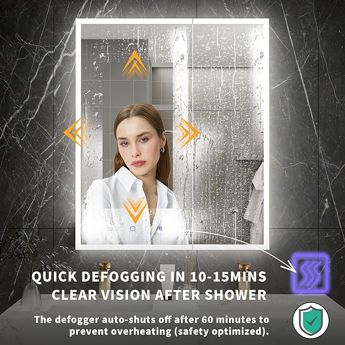 Lighted Medicine Cabinet with Mirror 30"x36" Recessed LED Medicine Cabinet Mirror, Front&Backlit, 3-Color Temperatures, Stepless Dimming, Anti-Fog, Magnifier, 2 Outlets, Storage Shelves, ETL Certified