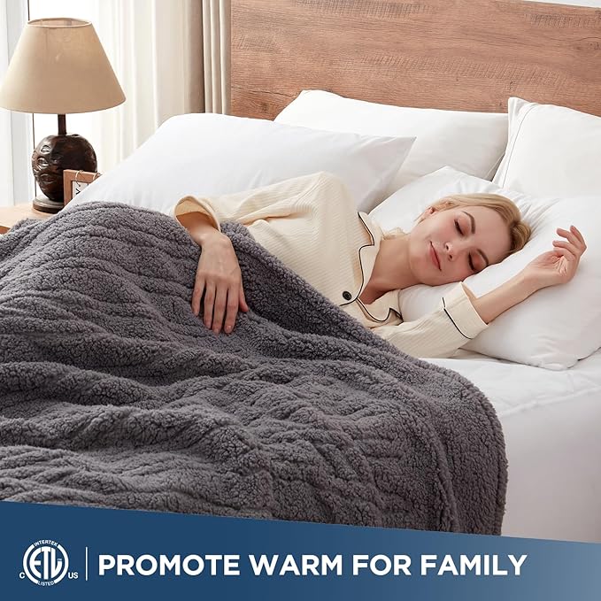 Westinghouse Electric Blanket King Size, Soft Plush Sherpa Heated Blanket with 10 Heating Levels & 1-12 Hours Auto-Off, Machine Washable, 100x90 inches, Darkgrey