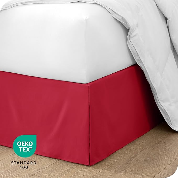 Bare Home King Bed Skirt - 15-Inch Tailored Drop Easy Fit - Bed Skirt for Beds - Center & Corner Pleats (King, Red)