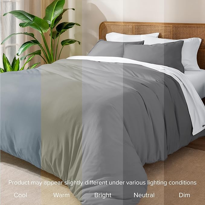 Bare Home 100% Organic Cotton Jersey Duvet Cover Set - King/Cal King Size - Ultra Soft - 100% Cotton - 3pcs - Corner Ties - Button Closure - Bedding Duvet Cover & Pillow Shams (King/Cal King, Grey)