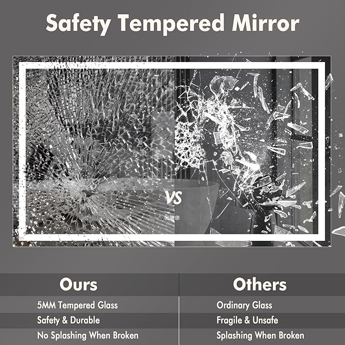 GarveeHome 60x36 LED Bathroom Mirror with Lights, Dimmable, Anti-Fog, Backlit + Front Lit, Smart Bathroom Vanity Mirror for Wall, Memory Function, Shatter-Proof (Horizontal/Vertical)