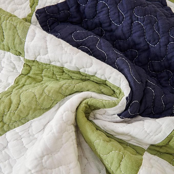 Cmfshape Quilt Sets Bedspread Set 100% Cotton Real Patchwork Bedding Set, All Season Use Lightweight Reversible Coverlet Quilts with 2 Pillow Shams(Queen 90"x90")