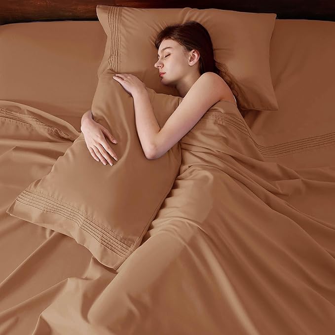 Bedsure Deep Pocket King Sheet Set - Fits Mattresses Up to 21 Inches Thick - 4 Piece GentleSoft Bed Sheets, Moisture Wicking, Soft & Cooling Bedsheet & Pillowcases, Easy & Secure Fit, Burnt Orange