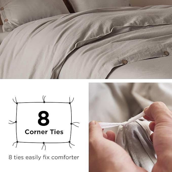 Bedsure Linen Duvet Cover King - Linen Cotton Blend Bedding Set, Soft & Cozy, 3 Pieces, 1 Duvet Cover 104x90 Inches and 2 Pillowcases, Dark Green Color Cooling Bedding, Comforter Sold Separately