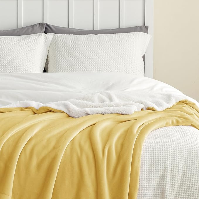 Bedsure GentleSoft Sherpa Fleece Throw Blanket for Couch - Thick and Warm Throw for Women and Men, Soft Fuzzy Plush Blanket for Winter, Yellow, 50x60 Inches