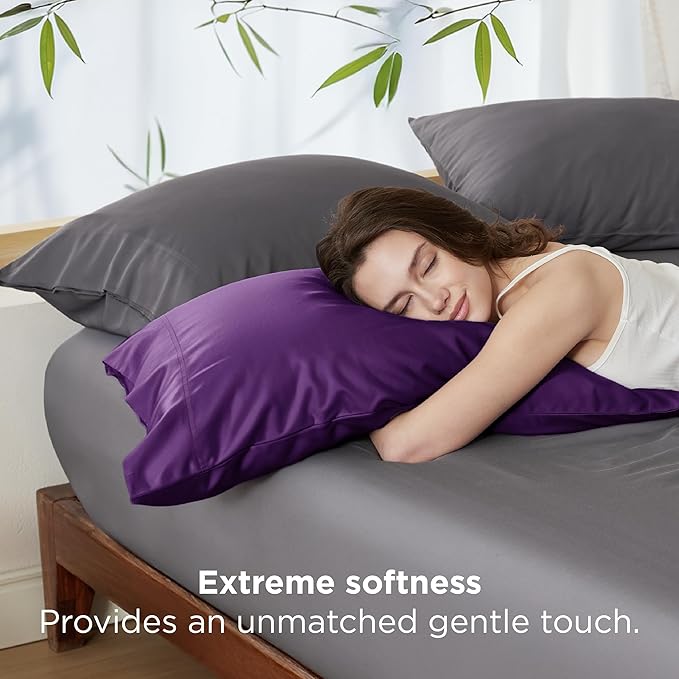 Bedsure Pillow Cases Queen, Cooling Pillow Cases, Rayon Derived from Bamboo Plum Pillowcases Queen Size Set of 2, Silky Soft & Breathable Bedding Pillow Covers with Envelope Closure, 20x30 Inches
