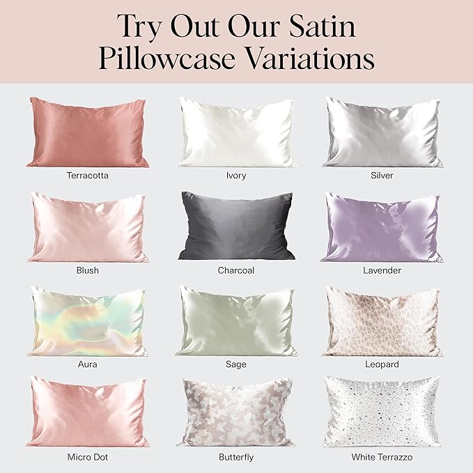 Kitsch Night time Renewal 3PC Sleep Set - Satin Pillowcase with Zipper for Hair & Skin - Softer Than Silk, Queen/Standard Size with Satin Pillow Scrunchie No-Damage Hair Tie and Satin Pillow Eye Mask