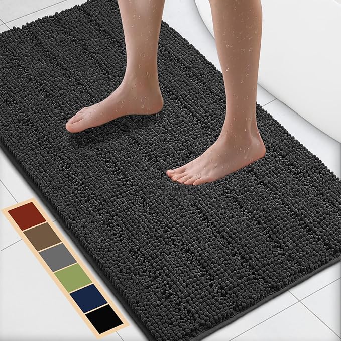 Bcoimo 44"×24" Chenille Bath Mat – Non-Slip with Backing Bath Rug Ultra-Absorbent and Machine Washable Bathroom Mat Quick-Dry Design. Ideal for Bathroom and Tub Areas