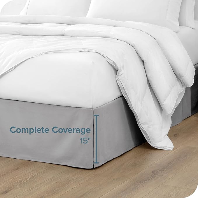 Bare Home California King Bed Skirt - 15-Inch Tailored Drop Easy Fit - Bed Skirt for Cal King Beds - Center & Corner Pleats (Cal King, Light Grey)