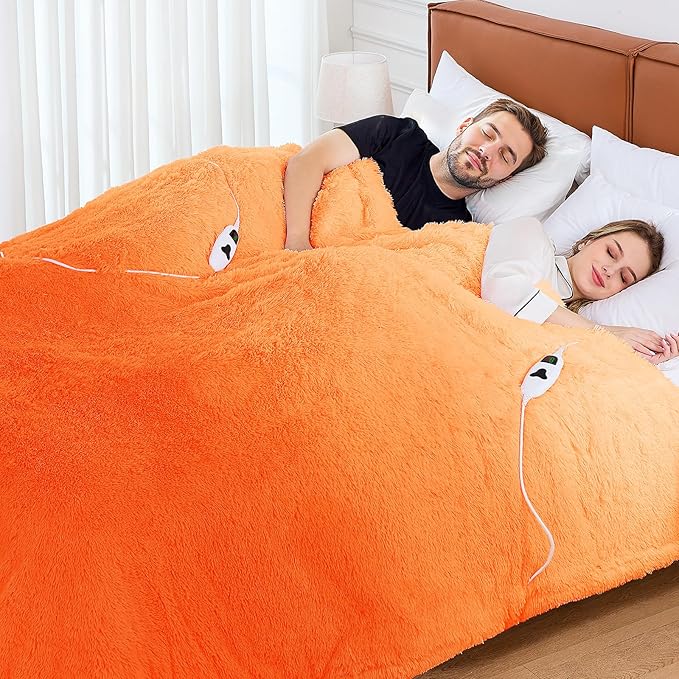 Heated Electric Blanket Queen–Faux Fur with Soft Thick SherpaWarm Winter Birthday Gifts for Women Grandma,Dual Control,10 Heat Settings,5 Time Settings, 84x90, Cocoa Brown