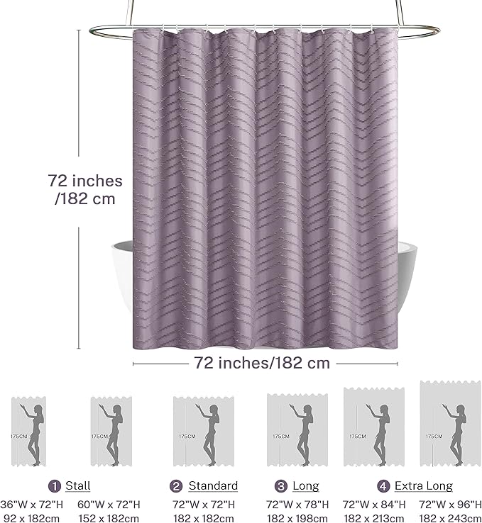 Purple Boho Shower Curtain Woven Fabric Purple Cute Shower Curtain Modern Farmhouse Textured Tufted Chevron Striped Minimalist 72 x 72 Bathroom Shower Curtain