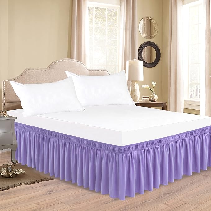 Biscaynebay Wrap Around Bed Skirts for Queen Beds 15" Drop, Lavender Adjustable Elastic Dust Ruffles Easy Fit Wrinkle & Fade Resistant Silky Luxurious Fabric Machine Washable