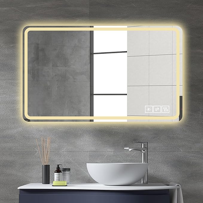 LED Bathroom Mirror with Backlit & Front Light, 40"x24" Anti-Fog, Memory Function, Dimmable Color & Brightness,CRI90+, IP54 Waterproof, Horizontal/Vertical, Wall Mounted