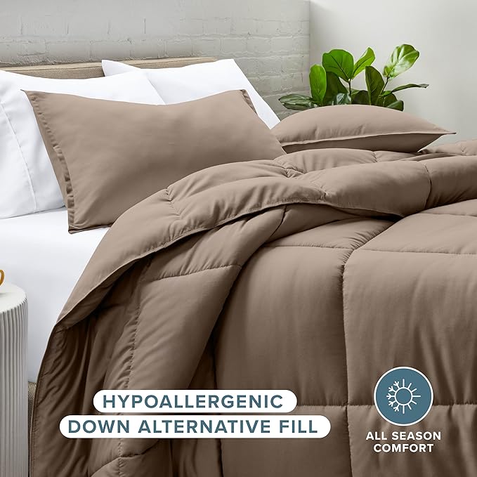 Bare Home Comforter Set - Full Size - Ultra-Soft - Goose Down Alternative - Premium 1800 Series - All Season Warmth (Full, Taupe)