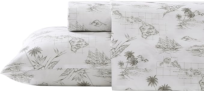 Tommy Bahama - Queen Sheets, Cotton Percale Bedding Set, Crisp & Cool, Stylish Bedding Set (Vintage Map Brown, Queen)