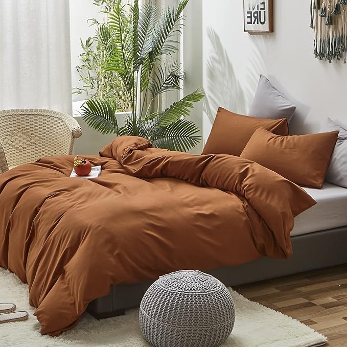 Cottonight Full Comforter Set Pumpkin Rust Bedding Set Terracotta Burnt Orange Blanket Quilts Cotton Solid Fashion Bedding Set for Women Men Full Bed