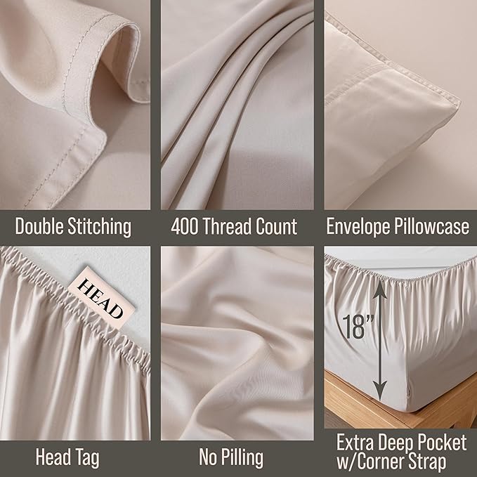 Bella Coterie Luxury Bamboo Viscose Twin Size Sheet Set | 100% Organically Grown | Ultra Soft | Cooling for Hot Sleepers | 18" Deep Pocket [Dune]
