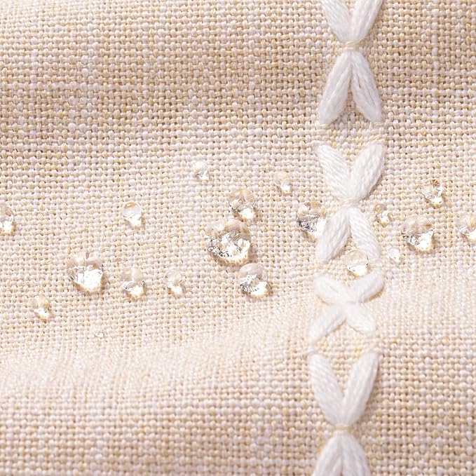 MitoVilla Beige Boho Small Stall Fabric Shower Curtain 36 x 72, Cream Half Size Narrow Polyester Linen Tassel Cloth Shower Curtains for Chic Modern Farmhouse Country Bathroom Decor