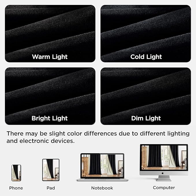 Joydeco Black 100% Blackout Curtains 96 Inch 2 Panels, Luxury Thermal Insulated Black Velvet Curtains for Bedroom Living Room, Soundproof Blackout Window Drapes, Rod Pocket & Back Tab (52W x 96L)