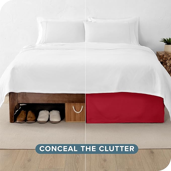 Bare Home Twin XL Bed Skirt - 15-Inch Tailored Drop Easy Fit - Bed Skirt for Twin Extra Long Beds - Center & Corner Pleats (Twin XL, Red)