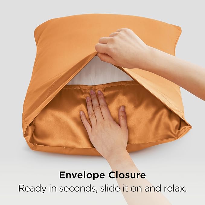 Bedsure Satin Pillowcase 2 Pack Similar to Silk Pillow Cases Standard Size, Pillow Case for Sleeping Women with Envelope Closure, Gifts for Women Men, Green, 20x26 Inches, 2pcs