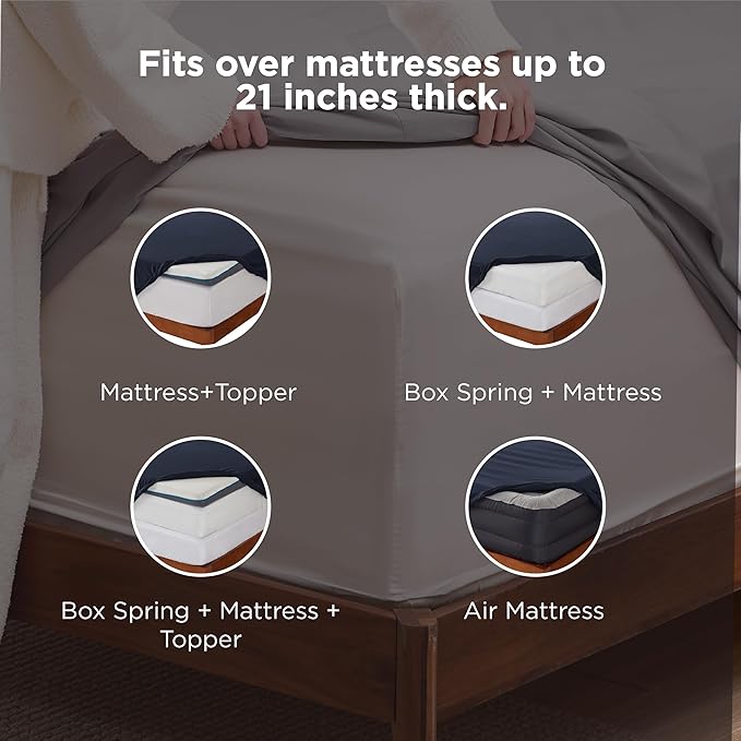 Bedsure Deep Pocket Full Size Bed Sheets Set - Fits Mattresses Up to 21 Inches Thick - 4 Piece GentleSoft Bed Sheets, Moisture Wicking, Soft & Cooling Bedsheet & Pillowcases, Easy & Secure Fit, Navy