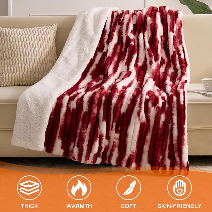 Heated Blanket Queen - 84"x90" Dual Control Bed Electric Blankets with 6 Heating Levels & 10 Hours Auto Off, Soft Ribbed Faux Fur Sherpa, Over-Heated Protection ETL, Red
