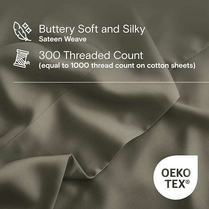 DOZ Duvet Cover Set, 100% Viscose derived from Bamboo, Organically Grown, Buttery Soft, Cooling Duvet Covers, High GSM, 1 Duvet Cover and 2 Pillowcases, 90"x90" (Olive, Full/Queen)