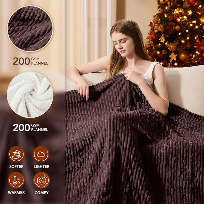 Homemate Electric Heated Blanket Queen Size - 84"x90" Heating Blanket Queen Size Dual Control 1/2/4/6/8 Hours Auto-Off 10 Heat Level Over-Heat Protection Soft Flannel Sherpa ETL Certification