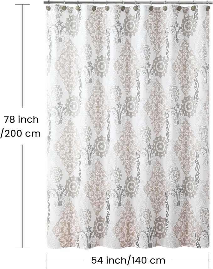54x78 Inch Stall Shower Curtain, White and Beige Boho Damask Print Shower Curtains for Bathroom, 54" W x 78" H