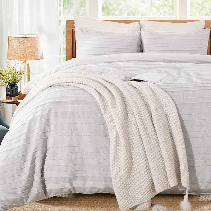 NEXHOME PRO Twin Duvet Cover, Light Grey 2 Pieces Boho Tufted Twin Size Duvet Cover Set, Soft and Lightweight Microfiber Comforter Cover Set for All Season (Light Grey, 66 x 90)-No Comforter