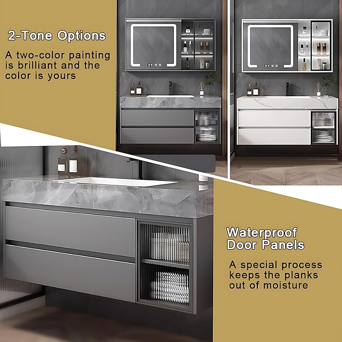 White 28IN Modern Bathroom Vanity - Wall-Mounted Bathroom Storage Cabinet & Bathroom Vanity with Sink, Bathroom Medicine Cabinet Wall Mounted, Defogging & Led Lighting | Bathroom Cabinet Slim