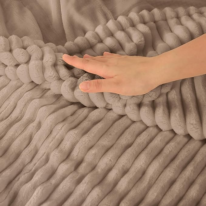 Electric Heated Blanket Queen Size 84"x 90", Dual Control, Soft Comfortable Warming Striped with 10 Heating Levels & 1-12 Hours Auto Off, Machine Washable, Camel