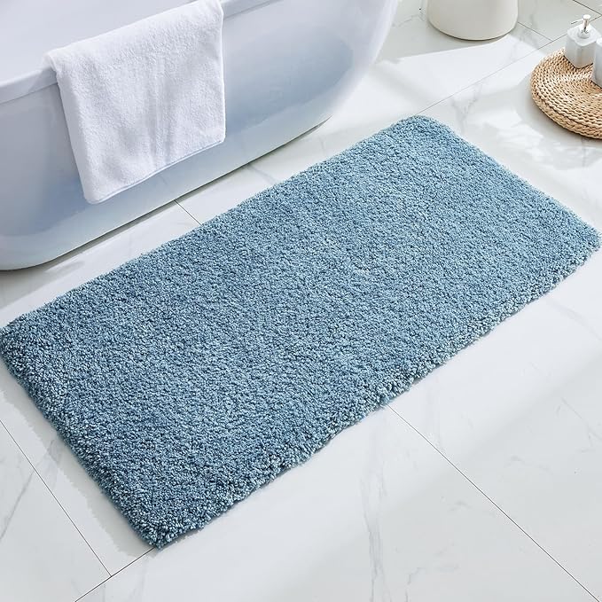 Blue Bathroom Runner Rug 24x70 Non Slip Fluffy Long Bath Mat for Bathroom Floor Washable Plush Luxury Large Bath Rug for Tub Absorbent Runner Rug for Bedside