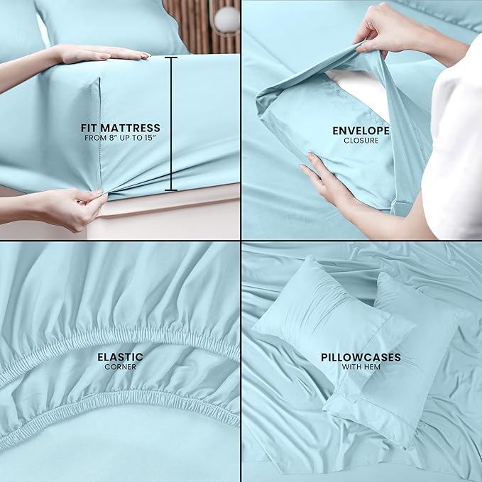 Utopia Bedding Full Sheet Set – 4 Piece Bed Sheets for Full Size Bed, Soft and Breathable Microfiber, Includes 1 Fitted Sheet, 1 Flat Sheet and 2 Pillowcases (Ice Blue)