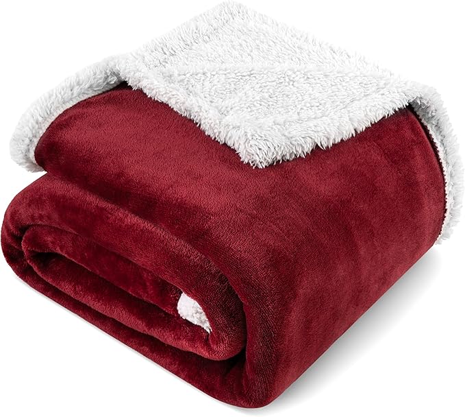PAVILIA Sherpa Fleece Throw Blanket for Couch, Maroon Red, Plush Soft Fuzzy Sofa Blanket, Cozy Reversible Winter Throw for Women Men, 50x60 Inches