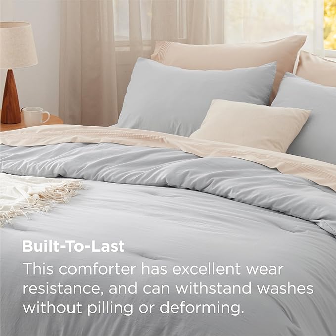 Bedsure Queen Size Comforter Set, Light Grey Soft Prewashed Bedding for All Seasons, 3 Pieces GentleSoft™ Warm Down Alternative Bed Set, 1 Lightweight Comforter (90"x90") and 2 Pillowcases (20"x26")