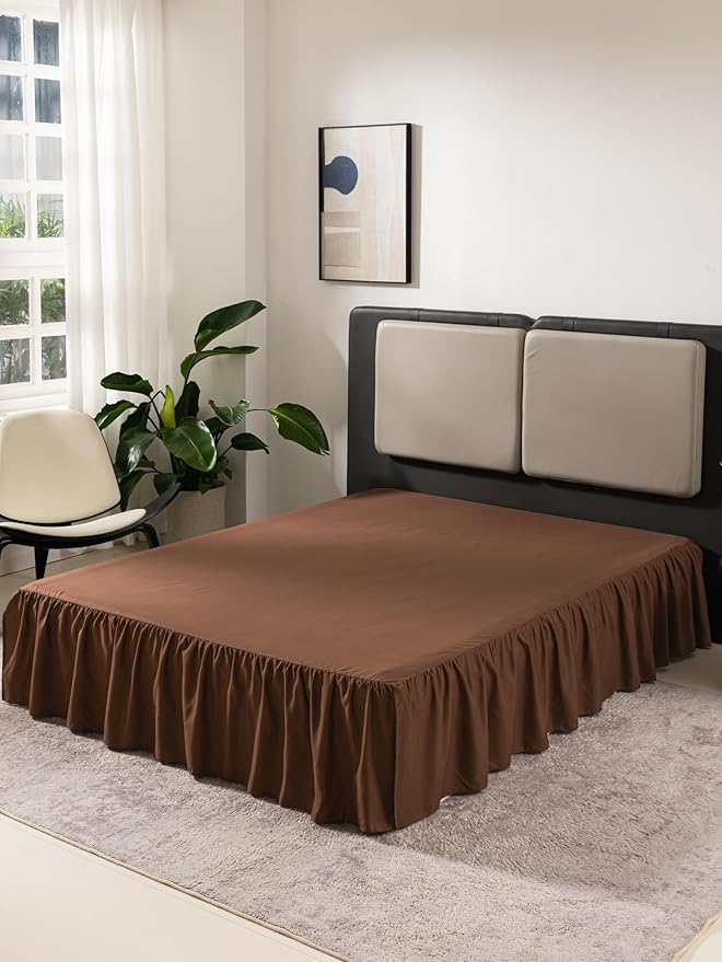 Brown Bed Skirt Twin Size Ruffled Bed Skirt with Split Corners, Twin Bed Skirt 14 Inch Drop,Twin Size Bed Skirt Brown for Ruffled Bed Skirt with Split Corners, Bed Skirt Twin Size