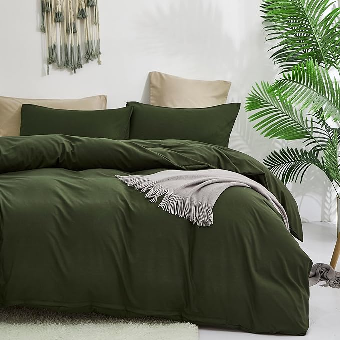 Cottonight Army Green Comforter Set Full Dark Green Bedding Set Plain Blanket Quilts Modern Soft Breathable 3 Piece Comforter Set for Women Men