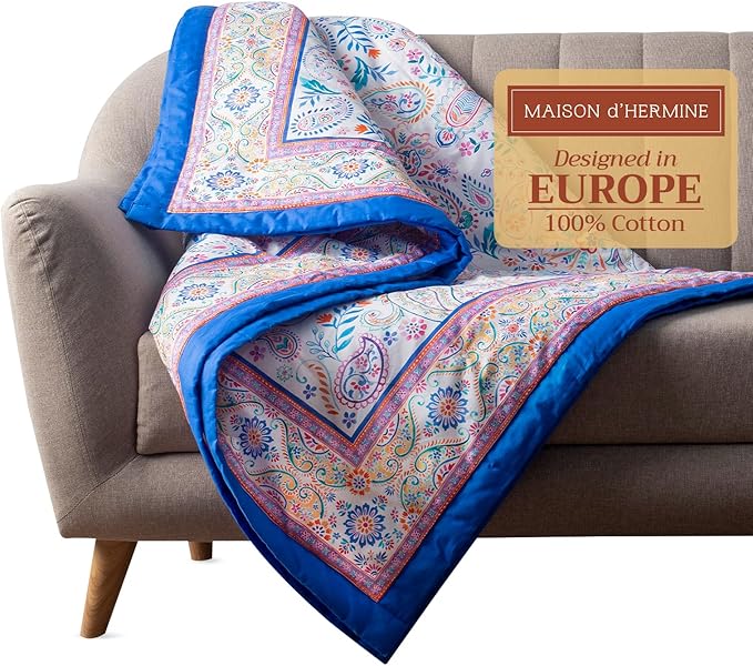 Maison d' Hermine Throw Blanket for Couch Lightweight Soft Warm Breathable Cotton Throw Blankets for Bed Girls Boys Women Men Gifts Sofa Travel Living Room Chair Bedding (50"x60", Indian Floral)