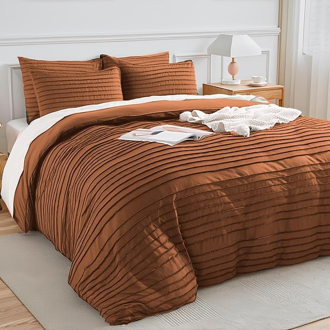 NEXHOME PRO Duvet Cover Full Size, Brunt Orange 3 Pieces Boho Tufted Duvet Cover Set, Soft and Lightweight Microfiber Comforter Cover Set for All Season (Brunt Orange Full, 80 x 90)-No Comforter