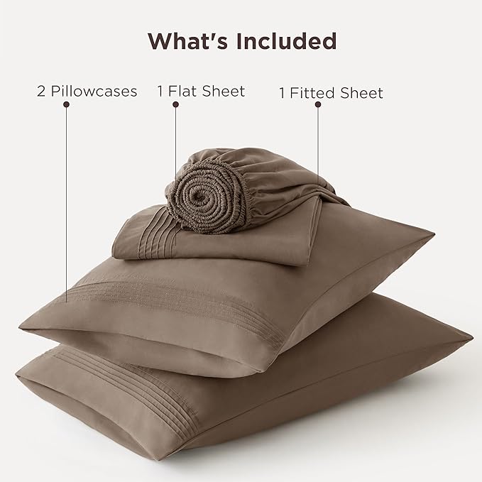 Bedsure Deep Pocket Queen Sheets Set - Fits Mattresses Up to 21 Inches Thick - 4 Piece GentleSoft Bed Sheets, Moisture Wicking, Soft & Cooling Bedsheet & Pillowcases, Easy & Secure Fit, Light Brown